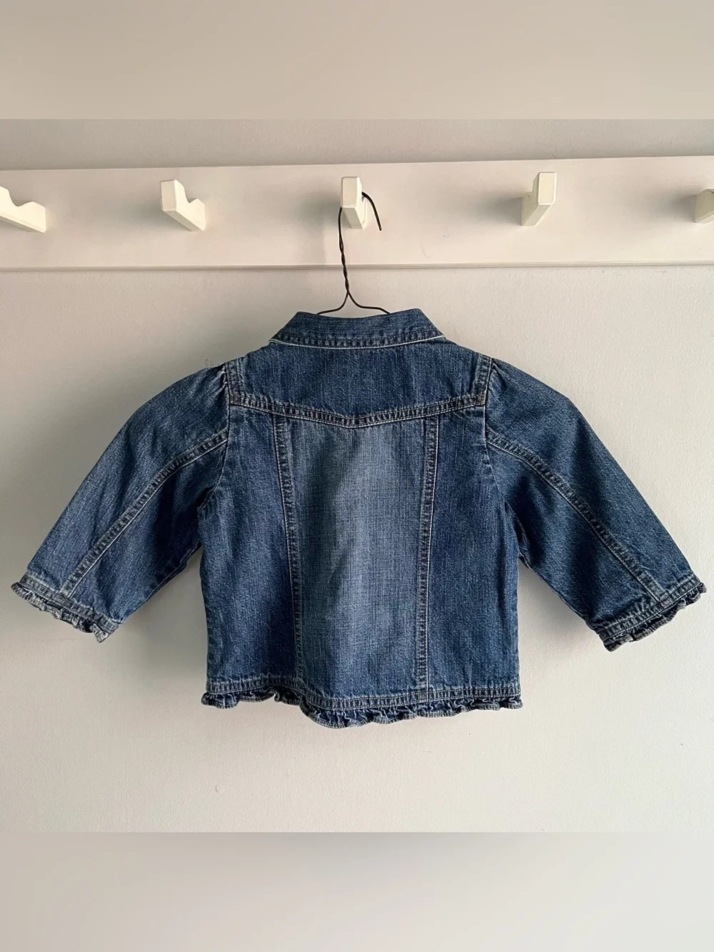 Baby Gap Girls Denim Jacket 18-24 Months Pink Lined Jean Jacket Ruffle Hem
